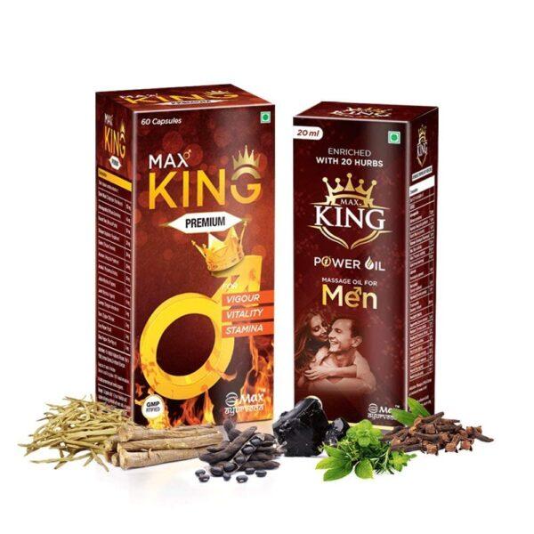 Max Ayurveda King Premium & king Power Oil - Combo (60 Capsules + 1 Oil Bottle20 ml)