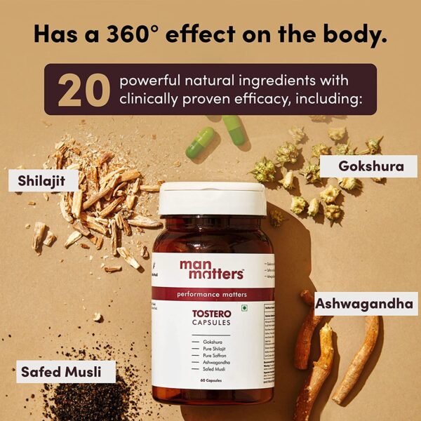 Man Matters Pure Himalayan Shilajit Ashwagandha, Gokshura, Safed Musli & Kesar Capsules | 20 Natural Herbs | 60 Tablets - Image 2
