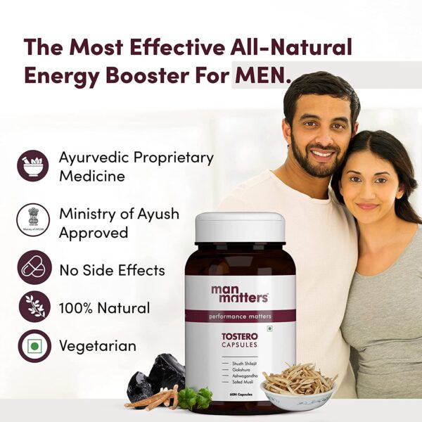 Man Matters Pure Himalayan Shilajit Ashwagandha, Gokshura, Safed Musli & Kesar Capsules | 20 Natural Herbs | 60 Tablets - Image 3