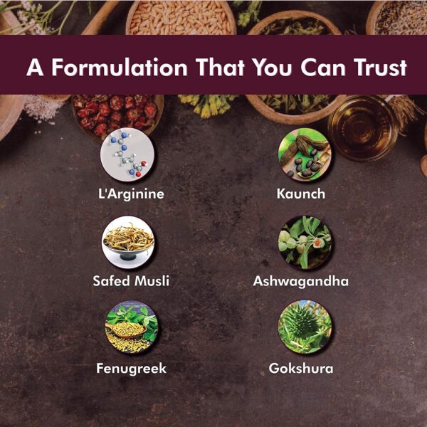 Man Matters Ashwagandha, Safed Musli, Gokshura, Kaunch beej & L' Arginine Tablets | Indian Ginseng| | 8 Natural Herbs | No Side Effects| 60 Tablets - Image 3