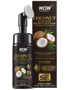 WOW Skin Science Coconut Hydrating Foaming Face Wash with Built-In Face Brush WITH 50% EXTRA(100ml+50)