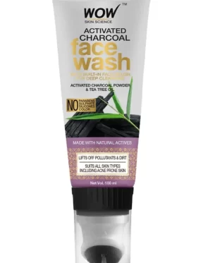 Wow Skin Science Activated Charcoal Face Wash Gel Tube With Built in Face Brush(100gm)