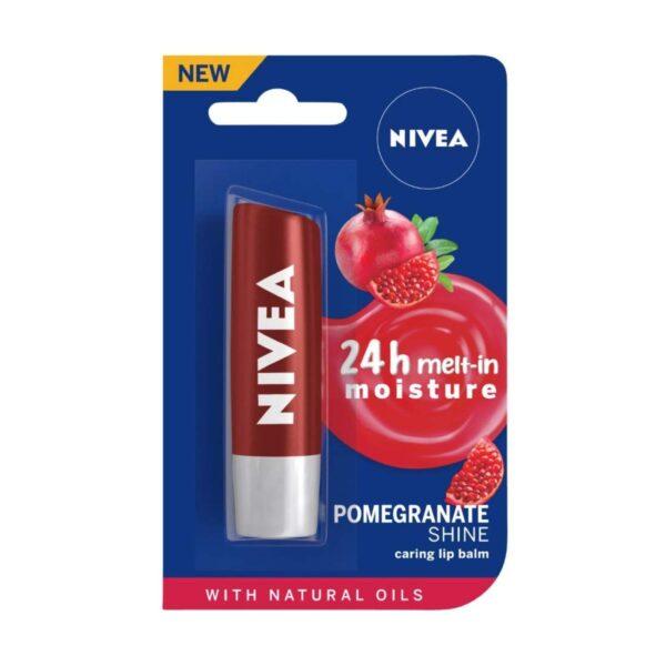 NIVEA Lip Balm, Pomegranate Shine, 24h Moisture with Natural Oils, Red Shine & Pomegrenate Aroma (4.8gm)