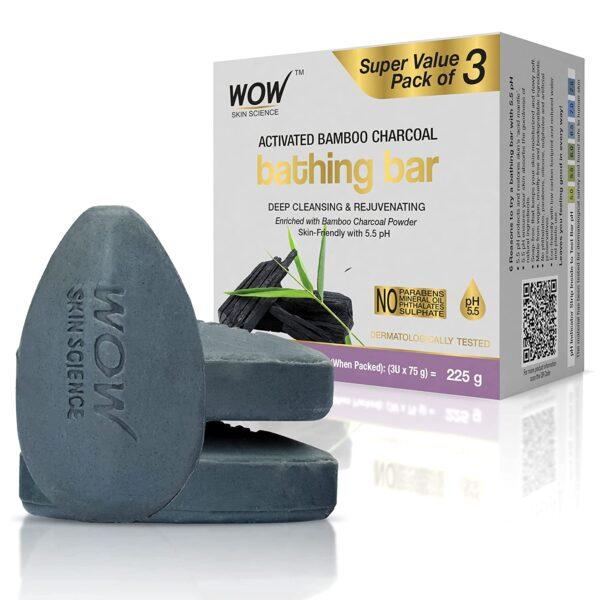 WOW Skin Science Activated Bamboo Charcoal Bathing Bar With 5.5ph(75gm)