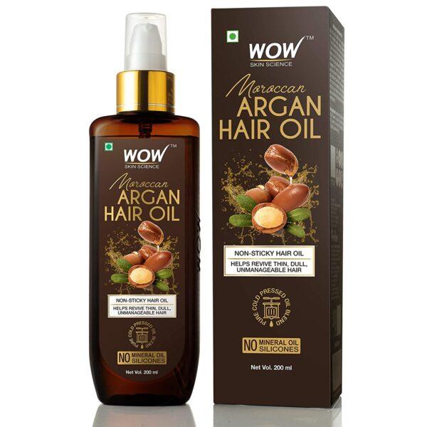 WOW Skin Science Moroccan Argan Hair Oil - WITH COMB APPLICATOR - Cold Pressed(200ml)