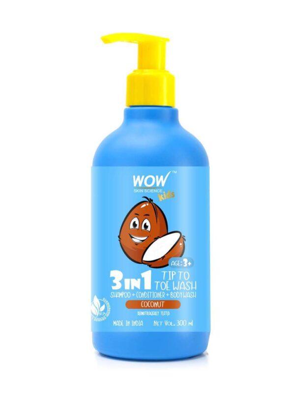 WOW Skin Science Kids Coconut 3 in 1 Tip to Toe Wash - Shampoo + Conditioner + Bodywash(300ml)