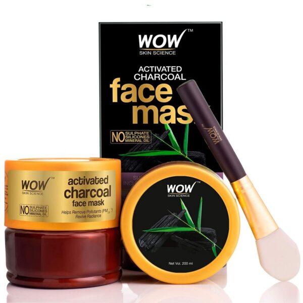 WOW Activated Charcoal Face Mask with PM 2.5 Anti-Pollution Shield No Parabens & Mineral Oil Wash Off Face Mask – 200 ml