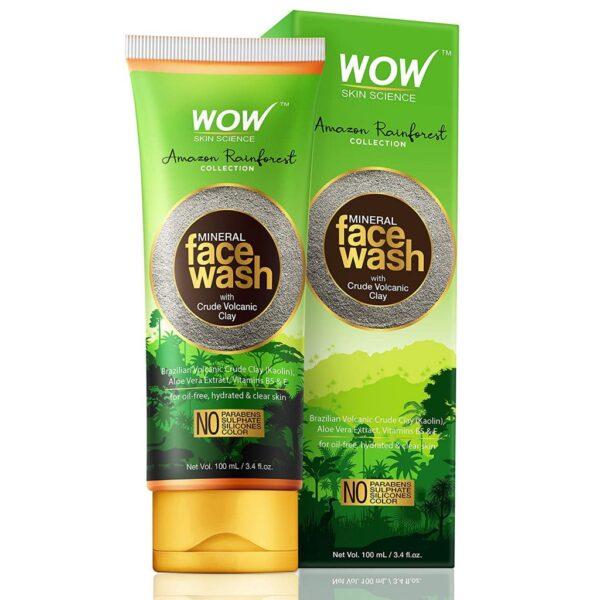 WOW Amazon Rainforest Collection – Mineral Face Wash with Crude Volcanic Clay – No Parabens, Sulphate, Silicones and Color – 100 ml