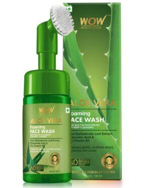 WOW Skin Science Aloe Vera Foaming Face Wash With Built-In Face Brush For Deep Cleansing – No Parabens, Sulphate, Silicones & Color – 100 ml