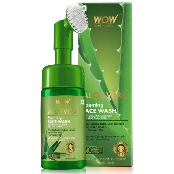 WOW Skin Science Aloe Vera Foaming Face Wash With Built-In Face Brush For Deep Cleansing – No Parabens, Sulphate, Silicones & Color – 100 ml