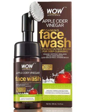 WOW Skin Science Apple Cider Vinegar Foaming Face Wash (100 ml) – No Parabens, Sulphate & Silicones (with built-in brush)