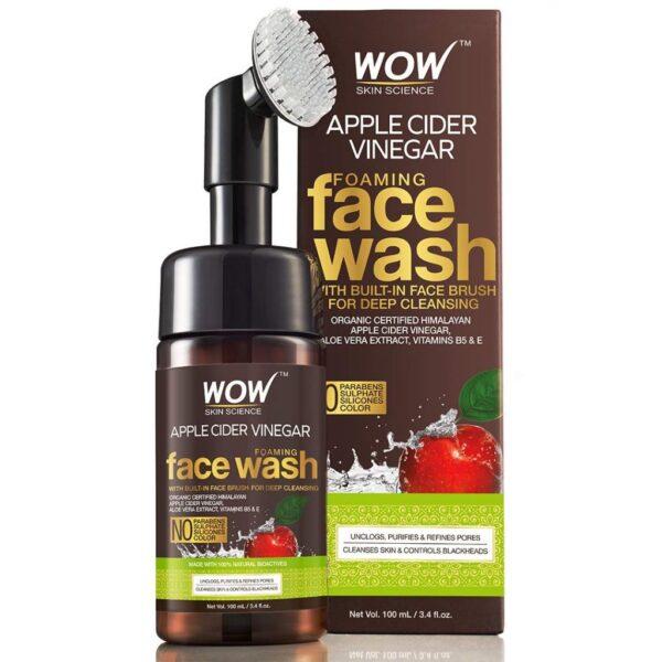 WOW Skin Science Apple Cider Vinegar Foaming Face Wash (100 ml) – No Parabens, Sulphate & Silicones (with built-in brush)