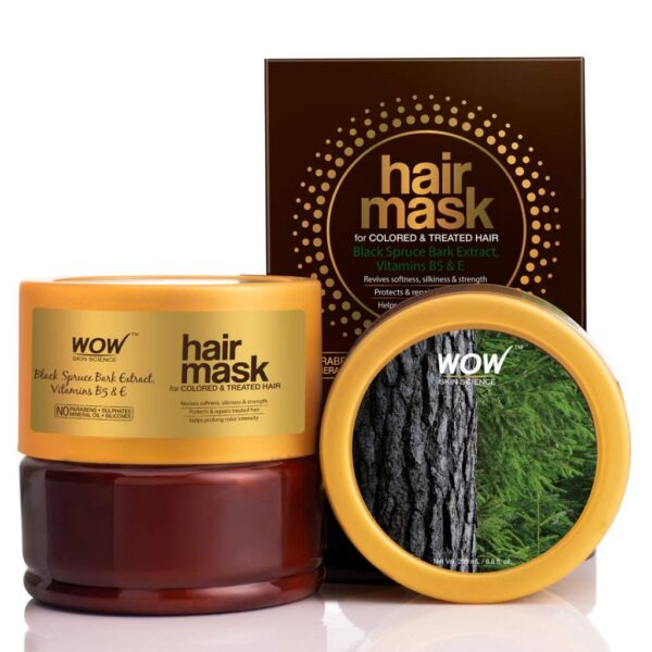 WOW Skin Science Black Spruce Bark Extract, Vitamin B5 & E Hair Mask for Colored & Treated Hair – 200 ml