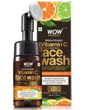 WOW Skin Science Brightening Vitamin C Foaming Face Wash with Built-In Face Brush for deep cleansing – No Parabens, Sulphate, Silicones & Color – 100 ml