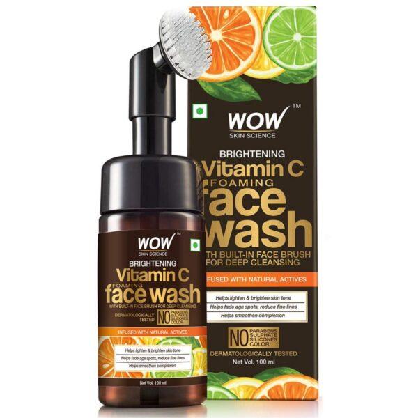 WOW Skin Science Brightening Vitamin C Foaming Face Wash with Built-In Face Brush for deep cleansing – No Parabens, Sulphate, Silicones & Color – 100 ml
