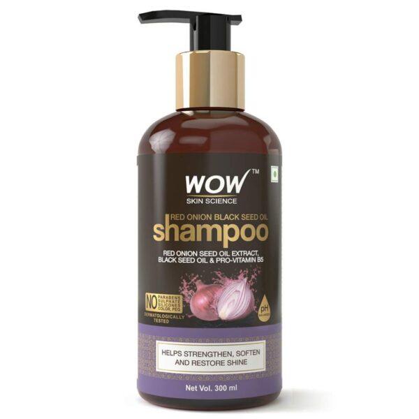 WOW Skin Science Red Onion Black Seed Oil Shampoo With Red Onion Seed Oil Extract, Black Seed Oil & Pro-Vitamin B5 – No Parabens, Sulphates, Silicones, Color & Peg – 300 ml