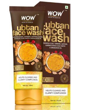 WOW Skin Science Ubtan Face Wash with Chickpea Flour, Turmeric, Saffron, Almond Extract, Rose Water & Sandalwood Oil – No Sulphate, Parabens, Silicones & Color – 100 ml