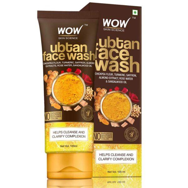 WOW Skin Science Ubtan Face Wash with Chickpea Flour, Turmeric, Saffron, Almond Extract, Rose Water & Sandalwood Oil – No Sulphate, Parabens, Silicones & Color – 100 ml