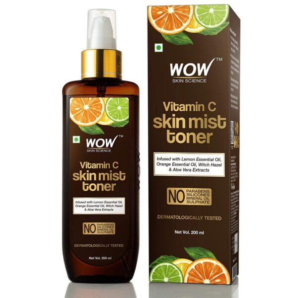 WOW Skin Science Vitamin C Skin Mist Toner with Lemon Essential Oil, Orange Essential Oil With Hazel & Aloe Vera Extracts – For All Skin Types – No Parabens, Silicones, Mineral Oil & Sulphates – 200 ml