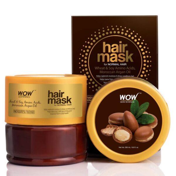 WOW Skin Science Wheat & Soy Amino Acids, Moroccan Argan Oil Hair Mask for Normal Hair – 200 ml