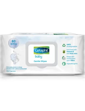 Cetaphil Baby Gentle Wipes With Aloevera & Vitamin E, 100% Biodegradable(80 pieces)