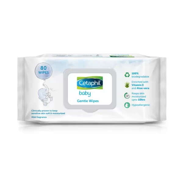 Cetaphil Baby Gentle Wipes With Aloevera & Vitamin E, 100% Biodegradable(80 pieces)