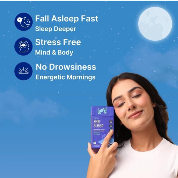 Lumy Zen Melatonin gummies: Melatonin 5mg & Adaptogens for Deep Sleep, Morning Energy |Non-Addictive | Sleep-Gut Harmony | 30 Gummies | L-Theanine, Jatamansi for Stress Relief, Muscle Relaxation - Image 3