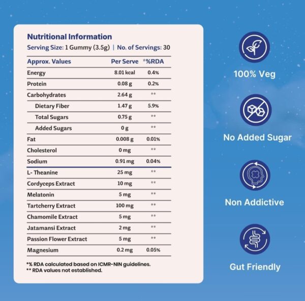 Lumy Zen Melatonin gummies: Melatonin 5mg & Adaptogens for Deep Sleep, Morning Energy |Non-Addictive | Sleep-Gut Harmony | 30 Gummies | L-Theanine, Jatamansi for Stress Relief, Muscle Relaxation - Image 6