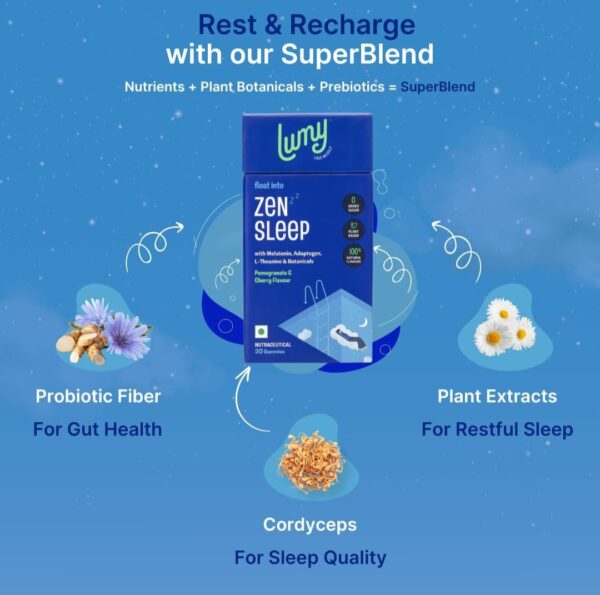 Lumy Zen Melatonin gummies: Melatonin 5mg & Adaptogens for Deep Sleep, Morning Energy |Non-Addictive | Sleep-Gut Harmony | 30 Gummies | L-Theanine, Jatamansi for Stress Relief, Muscle Relaxation - Image 7